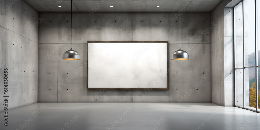 Poster Generative AI 3d render of empty concrete room with light and shadow on the wall.