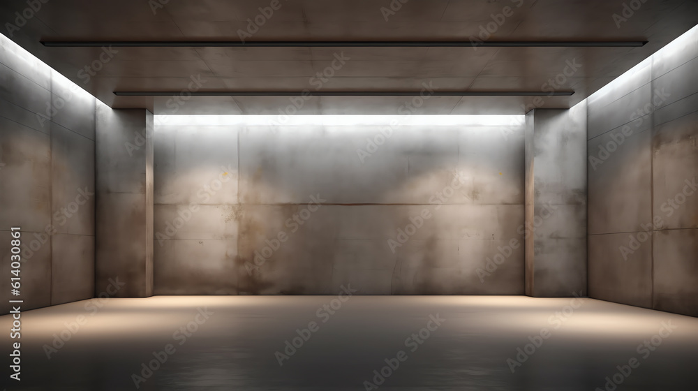 Poster Generative AI Abstract 3d rendering of empty concrete room with light and shadow on the wall.