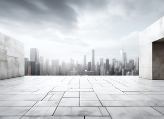 Fototapeta premium Generative AI empty, modern square and skyscrapers at a distance