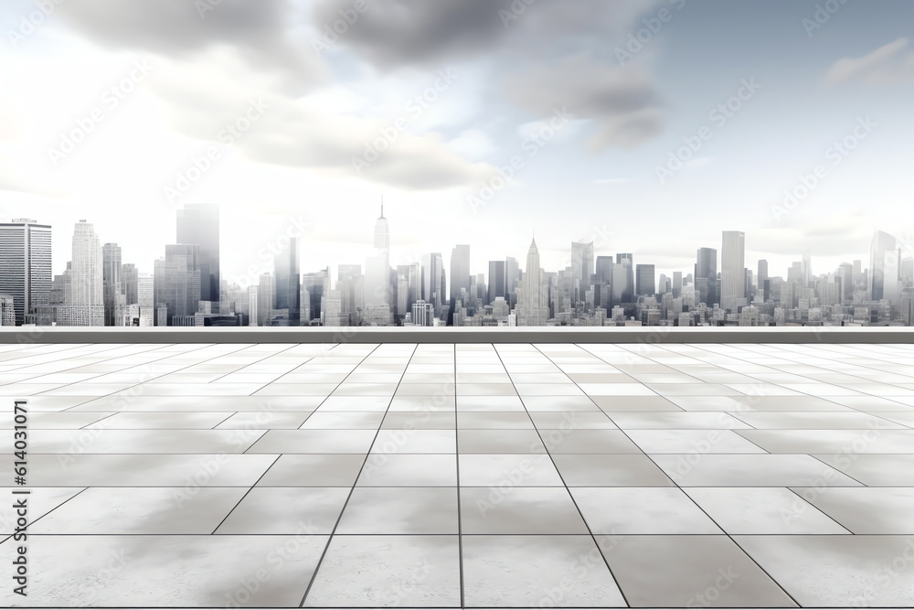 Aufkleber generative ai cityscape and skyline of downtown in sunset day on view from empty floor background