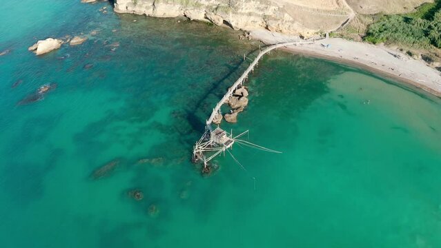 aerial view of the trabocco in the marine coast of vast abruzzo