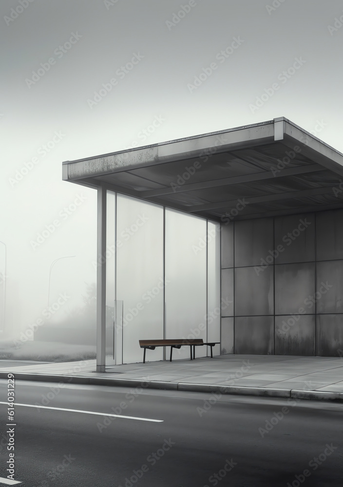Aufkleber Generative AI Jakarta, 11 June 2023 - Empty bus stop in the Jakarta, Small shelters for public transportation, halte, bus station