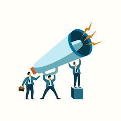 businessman holding megaphone to communicate attention and announcement promotion