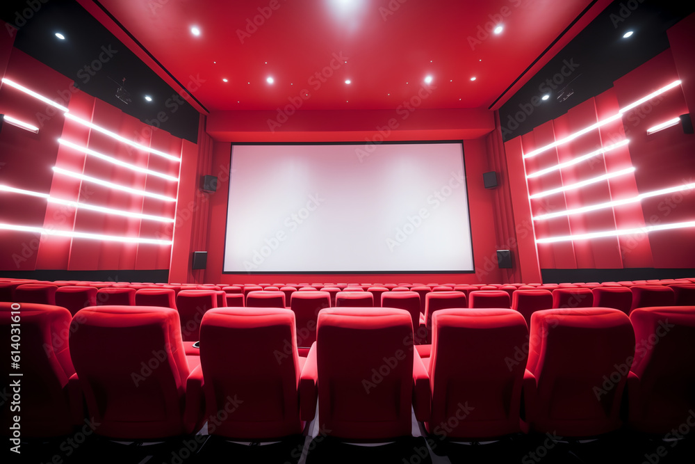 Poster generative ai movie theater with blank screen / high contrast image