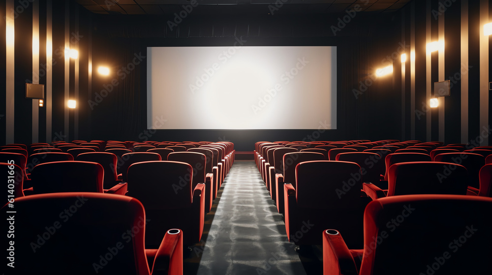 Poster generative ai movie theater with blank screen / high contrast image