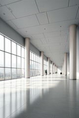 Generative AI Interior of modern empty office building.Open ceiling design.