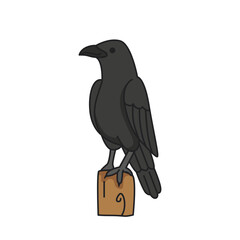 Crow on a stump. Vector illustration in a flat style.