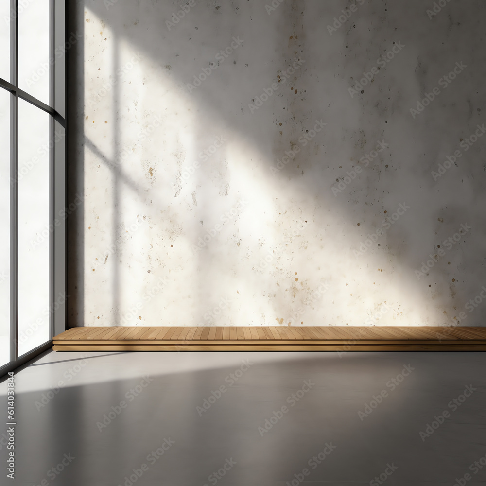 Poster generative ai perspective view of empty concrete floor with cement structure and wooden wall buildin