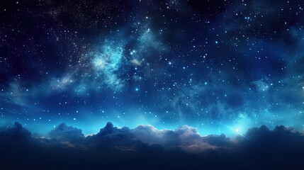 Panorama dark blue night sky. Milky way and stars on dark background