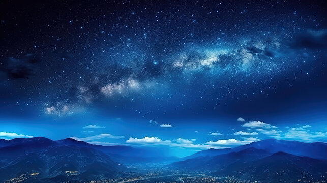 Panorama dark blue night sky. Milky way and stars on dark background © Absent Satu