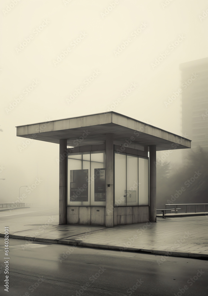 Aufkleber Generative AI Jakarta, 11 June 2023 - Empty bus stop in the Jakarta, Small shelters for public transportation, halte, bus station