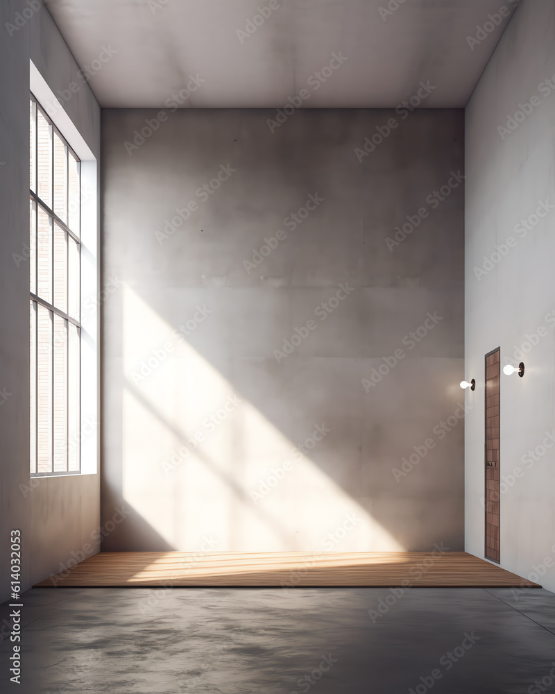 Poster generative ai abstract 3d rendering of empty concrete room with light and shadow on the wall.