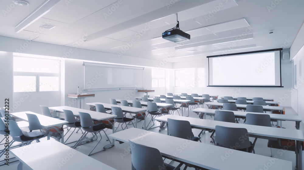 Aufkleber Generative AI Empty modern classroom or training room with chairs and tables.