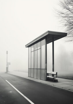 Generative AI Empty bus stop of an old european city panoramic shot