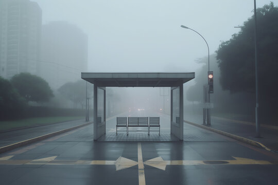 Generative AI Sao Paulo, Brazil - 25th April 2020: Empty bus stop in the Cambuci district of Sao Paulo shot during the quarantine period.