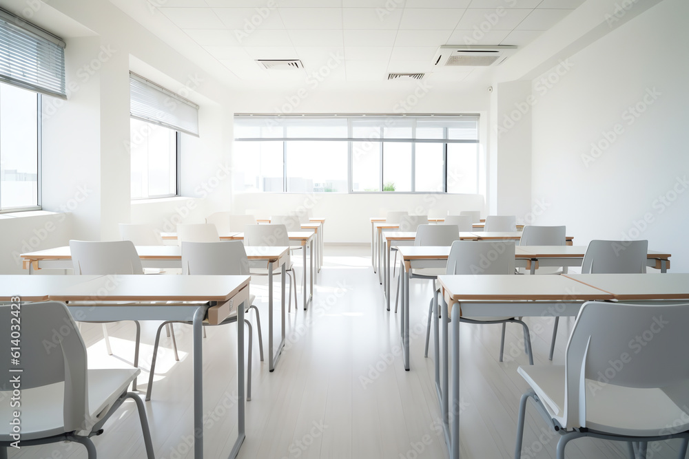 Aufkleber Generative AI Student desks and chairs are arranged neatly in the classroom.