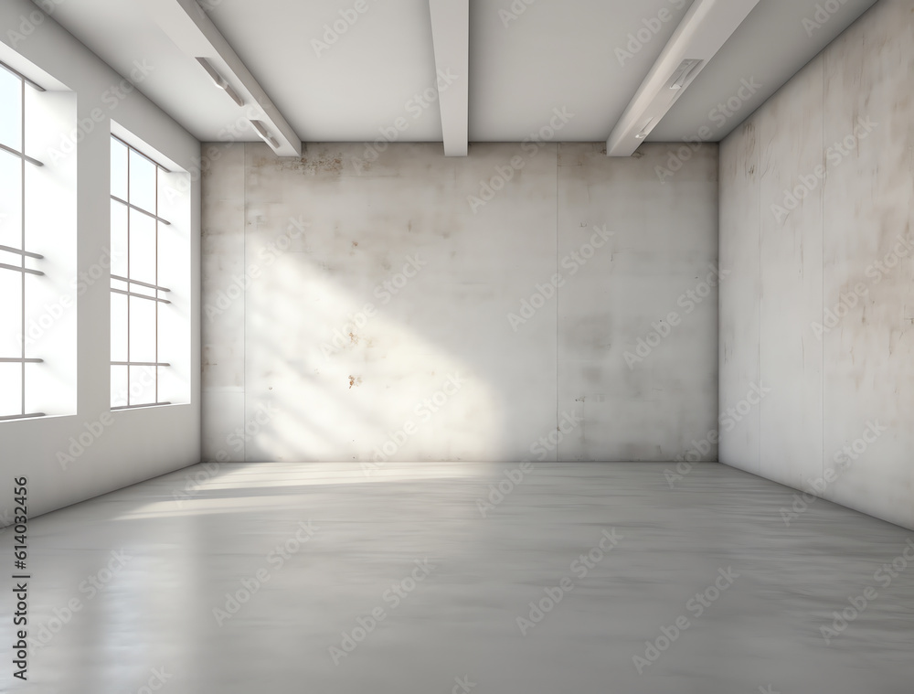 Poster Generative AI 3d render of empty concrete room with light and shadow on the wall.