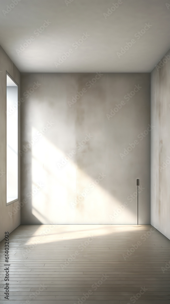 Poster Generative AI 3d rendering of empty concrete room with light and shadow on the curve wall.