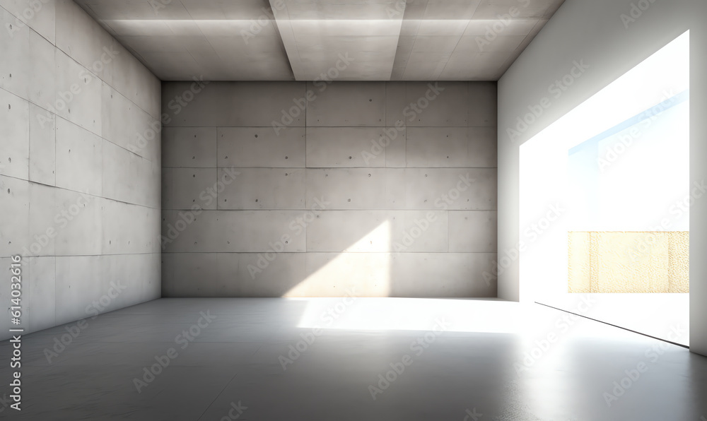 Poster Generative AI Abstract 3d rendering of empty concrete room with light and shadow on the wall.