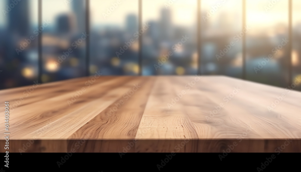Aufkleber Generative AI Look out from the table, blur image of empty classroom as background.