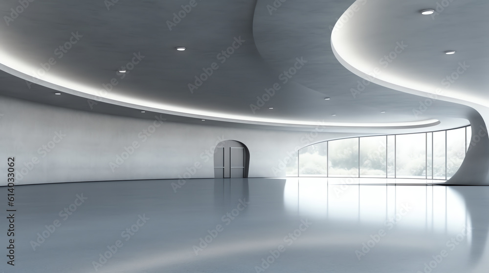 Poster generative ai 3d render of abstract futuristic architecture with concrete floor.