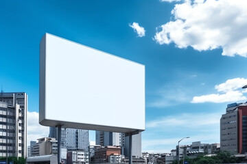 Obraz premium Generative AI Billboard canvas mockup in city background beautiful weather