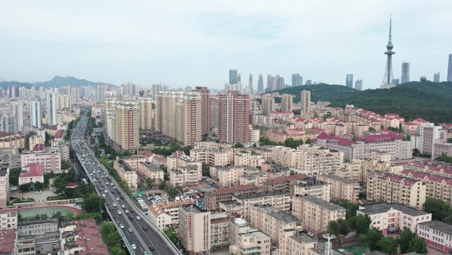 4k aerial photography of Qingdao cityscape panorama