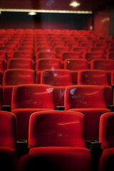 Generative AI Texture with red chairs in an empty cinema or theater