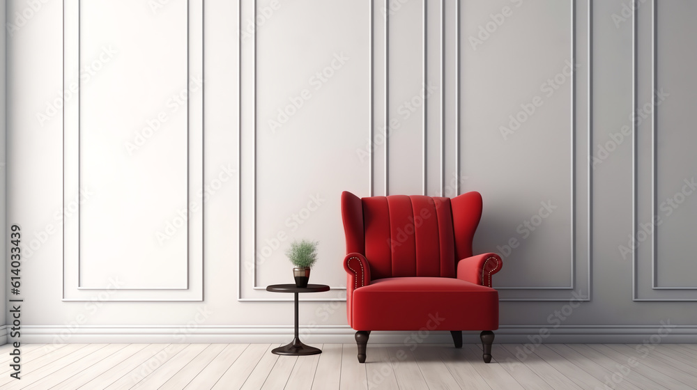Poster generative ai cinema red cozy seat. armchair with comfortable elbows. 3d rendering.