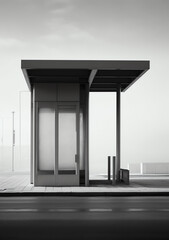 Generative AI Black and white view of empty bus stop seats
