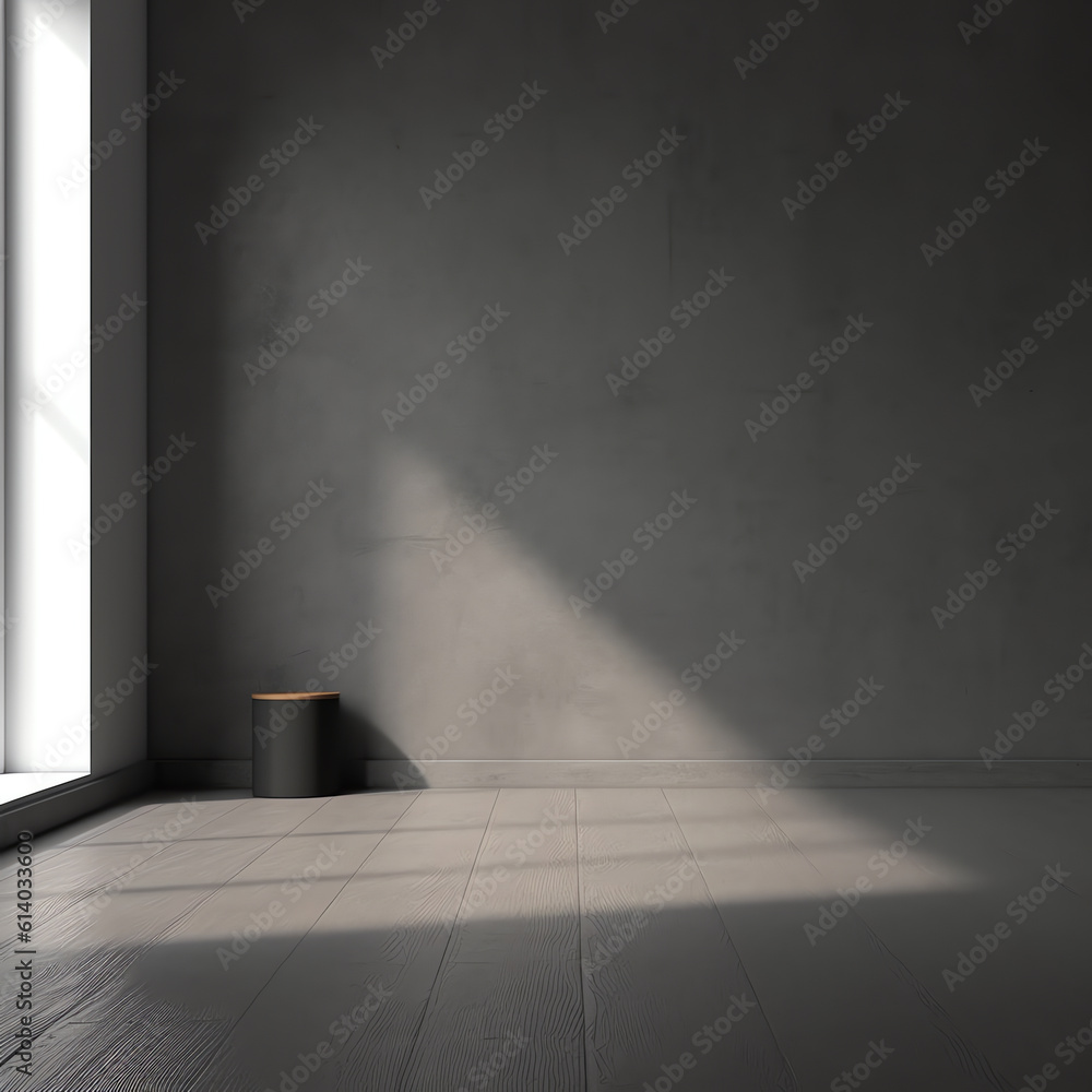 Poster Generative AI 3d render of empty concrete room with light and shadow on the wall.