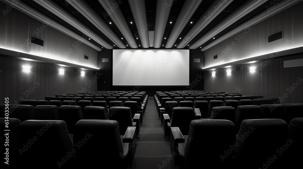 Poster Generative AI Empty movie theater with projection light falling into the lens