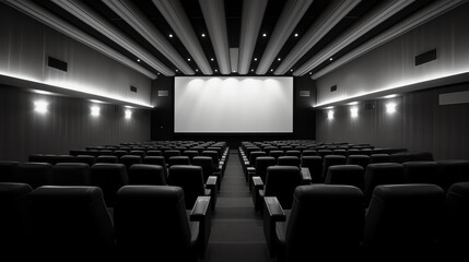 Generative AI Empty movie theater with projection light falling into the lens