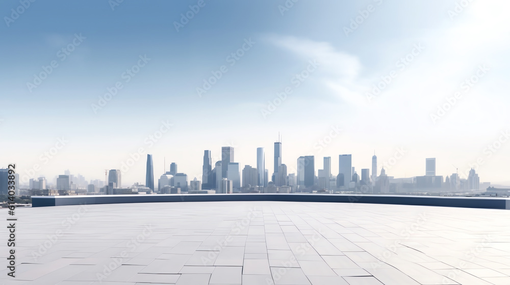 Leinwandbilder generative ai panoramic skyline and buildings with empty concrete square floor