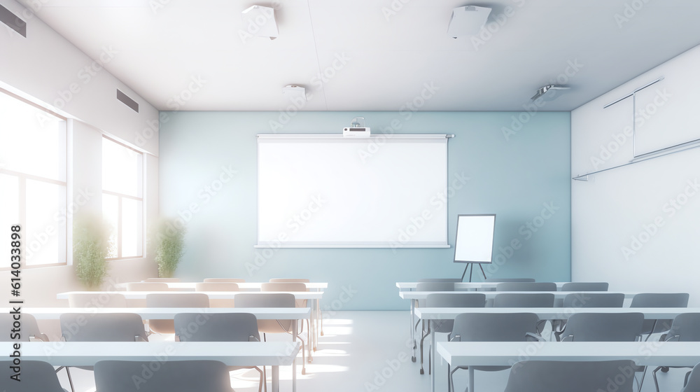 Fototapete generative ai 3d illustration of bright empty classroom for lessons and training