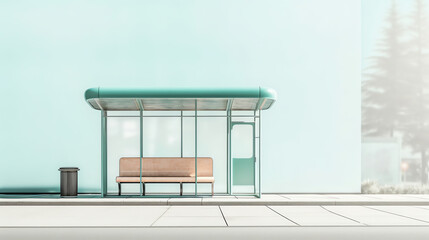 Generative AI Bus Stop Bus Shelter Mockup with white Background 3D Rendering
