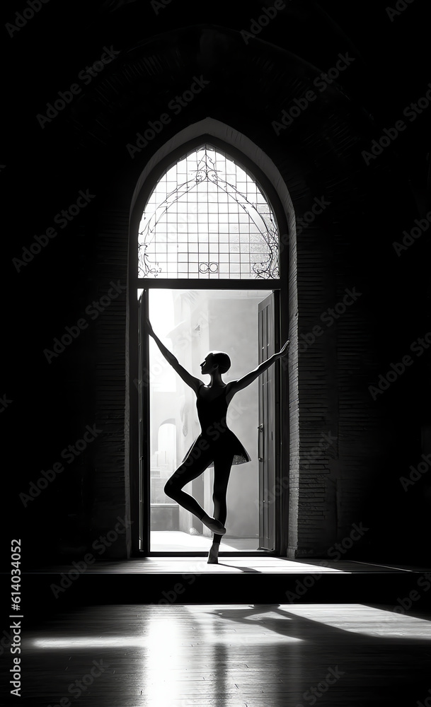 Aufkleber Generative AI A tall window in the church and a shadow from it on the floor