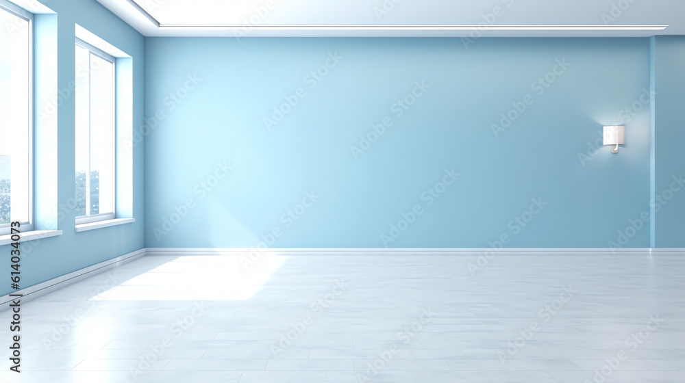 Poster generative ai empty blue cinema hall with white screen and seats. side view