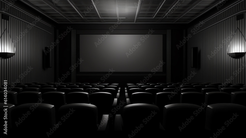 Poster generative ai empty cinema auditorium with blank screen frame illustration