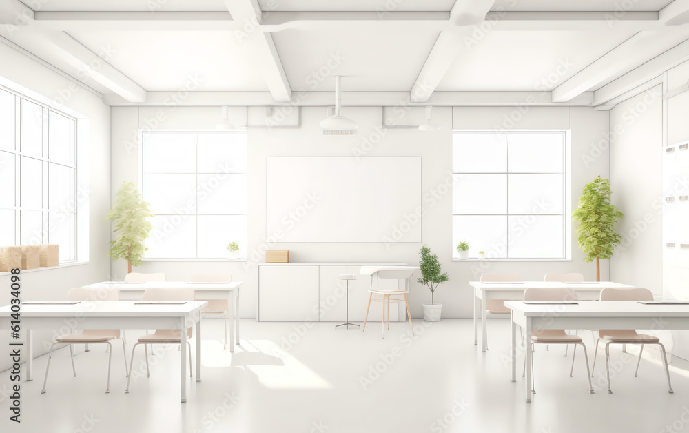 Aufkleber Generative AI bright empty classroom for lessons and training. 3d illustration.