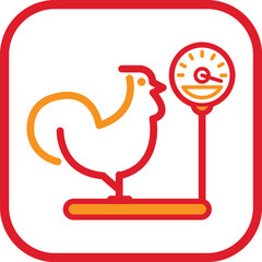 The illustration of a chicken weighing with a weighing device makes a unique logo illustration