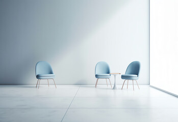 Generative AI Modern blue chair standing in interior empty blue room for copy space. minimal space.