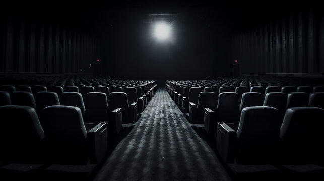 Generative AI Empty cinema auditorium with screen and seats
