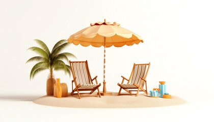 Generative AI Golden empty beach lounger on white. 3d illustration