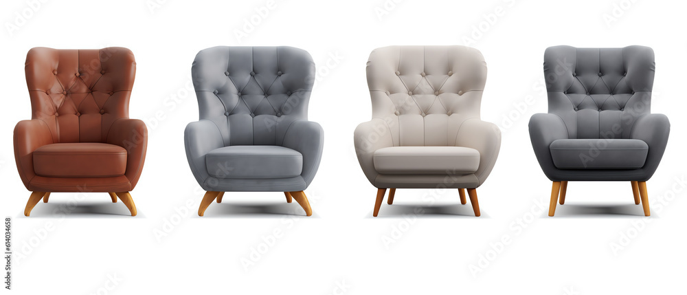 Poster generative ai single chair in different angles . isolated on white background .