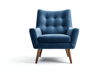 Generative AI Dark blue navy sapphire color armchair. Modern designer chair on white background. Textile chair.