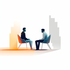 Fototapeta premium Generative AI Business concept illustration of businessmen standing with empty chair in the middle, candidate, promotion, career position concept.