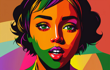 Fototapeta premium Beautiful young African American woman in pop art style. Generative AI.