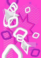 Abstract purple and white minimal geometrical theme. Retro shapes graphic template. Vintage geometric elements for poster, banner, cover.