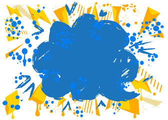 Blue, yellow Graffiti speech bubble isolated on white background. Abstract modern street art decoration backdrop performed in urban painting style.